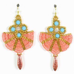 Asian fan style earrings handmade beaded